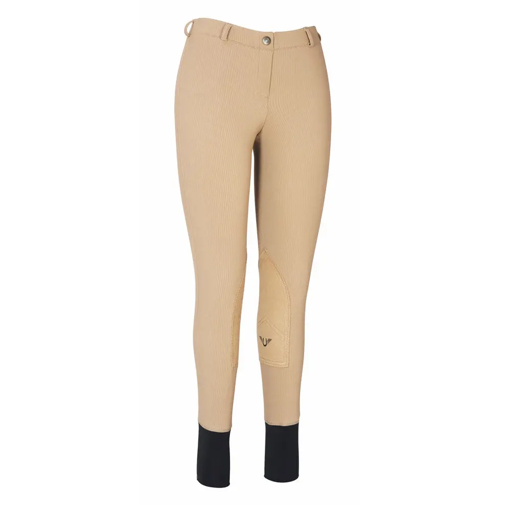 Tuffrider Ladies Ribb Lowrise Pull-On Knee Patch Breeches 1