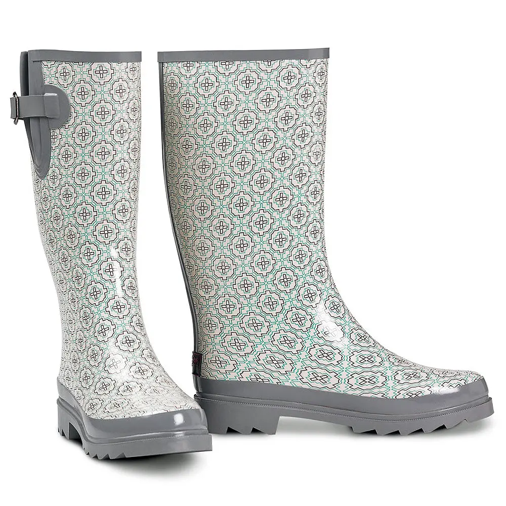 M&F Western Rain Boot Womens Gray Geometric Design Round Toe Jayla Style 1