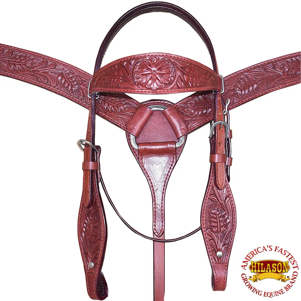 Hilason Western American Leather Horse Headstall Breast Collar Mahogany 1
