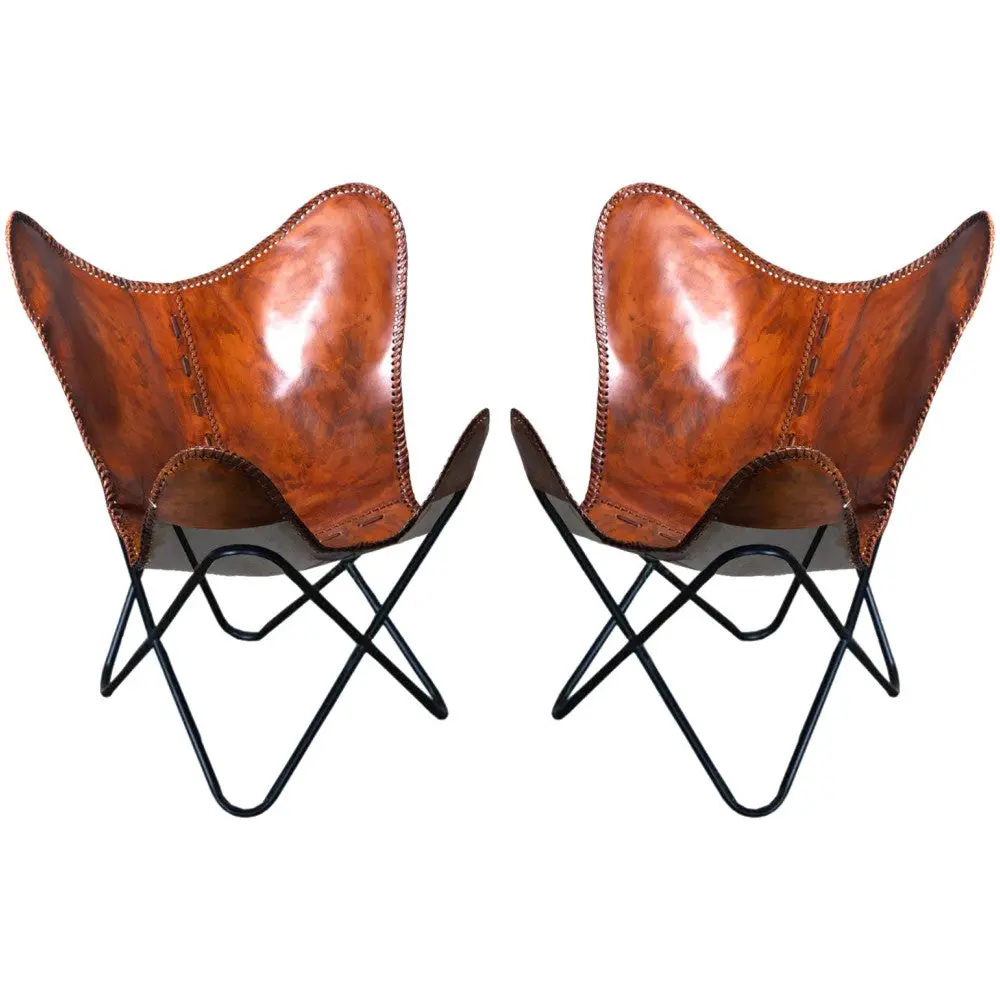 Hilason Genuine Leather Butterfly Chair Folding Lounge Modern Sling Accent Seat 1