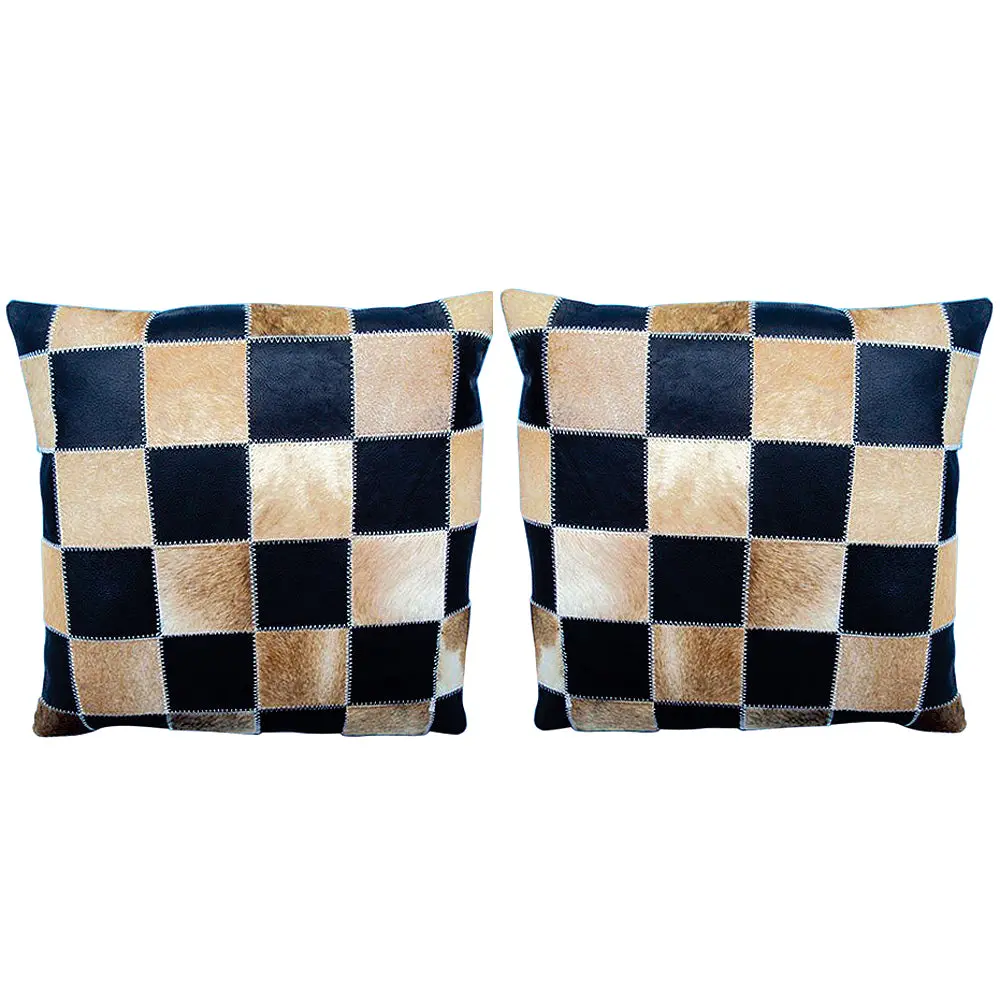 Set Of 2 Smooth Leather Patchwork Cushion Pillow Cover 16 X 1