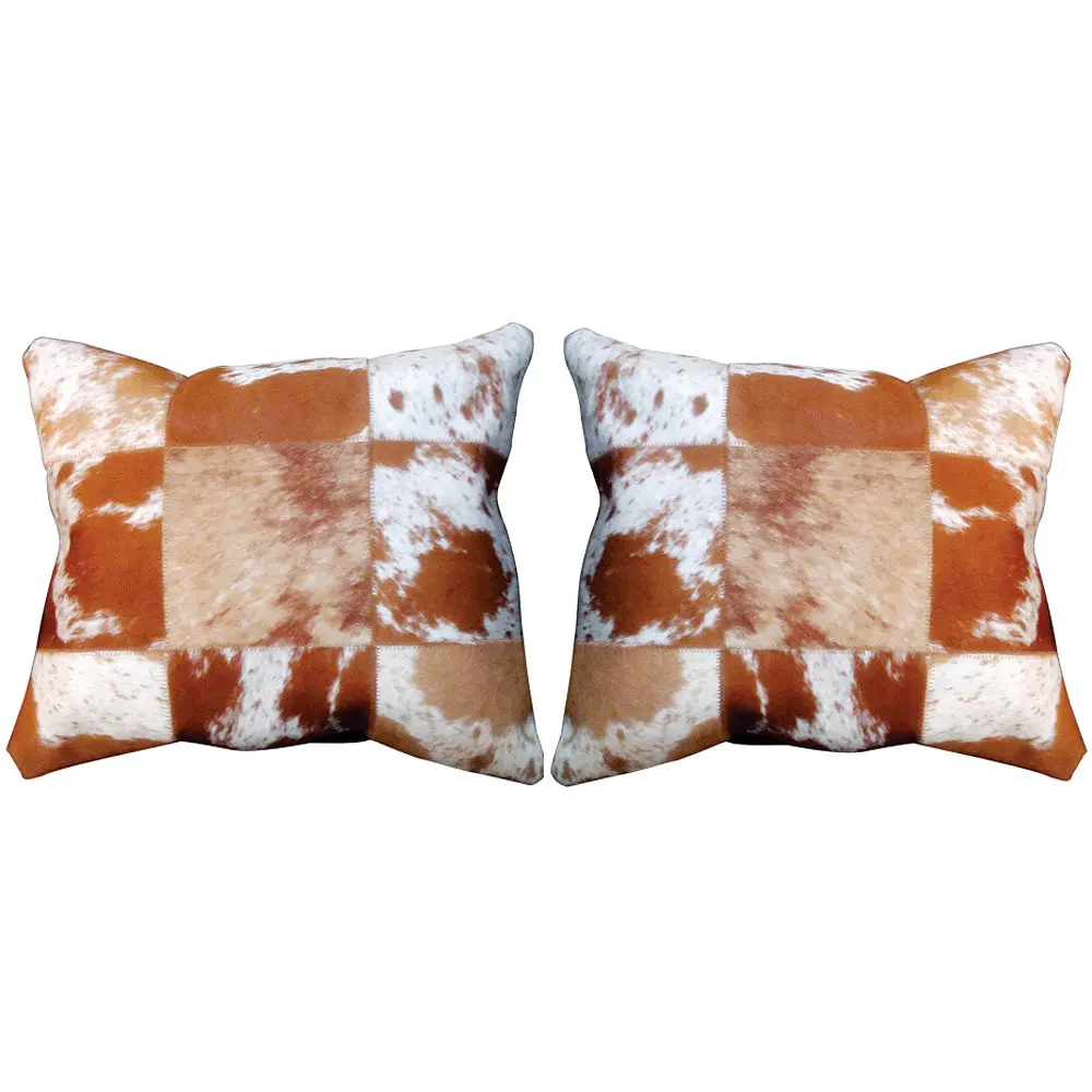 Hilason Cowhide Leather Hair-On Patchwork Cushion Pillow Cover 1
