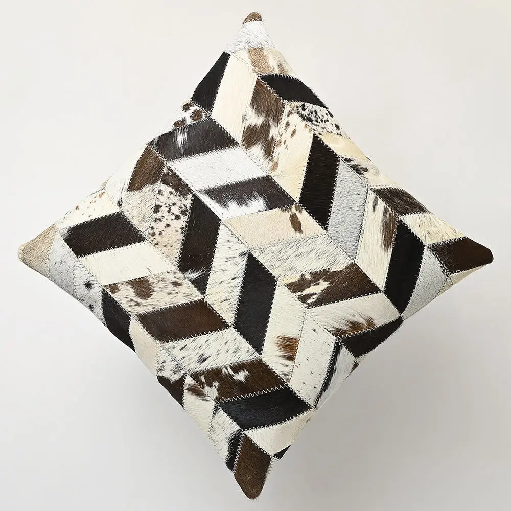 Set Of 3 Cowhide Leather Hair-On Patchwork Cushion Pillow Cover 16 X 16 2
