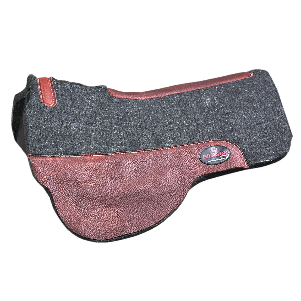 Hilason Western Wool Felt Horse Saddle Pad W/ Distressed Wear Leather Made In Usa | For Horses 1