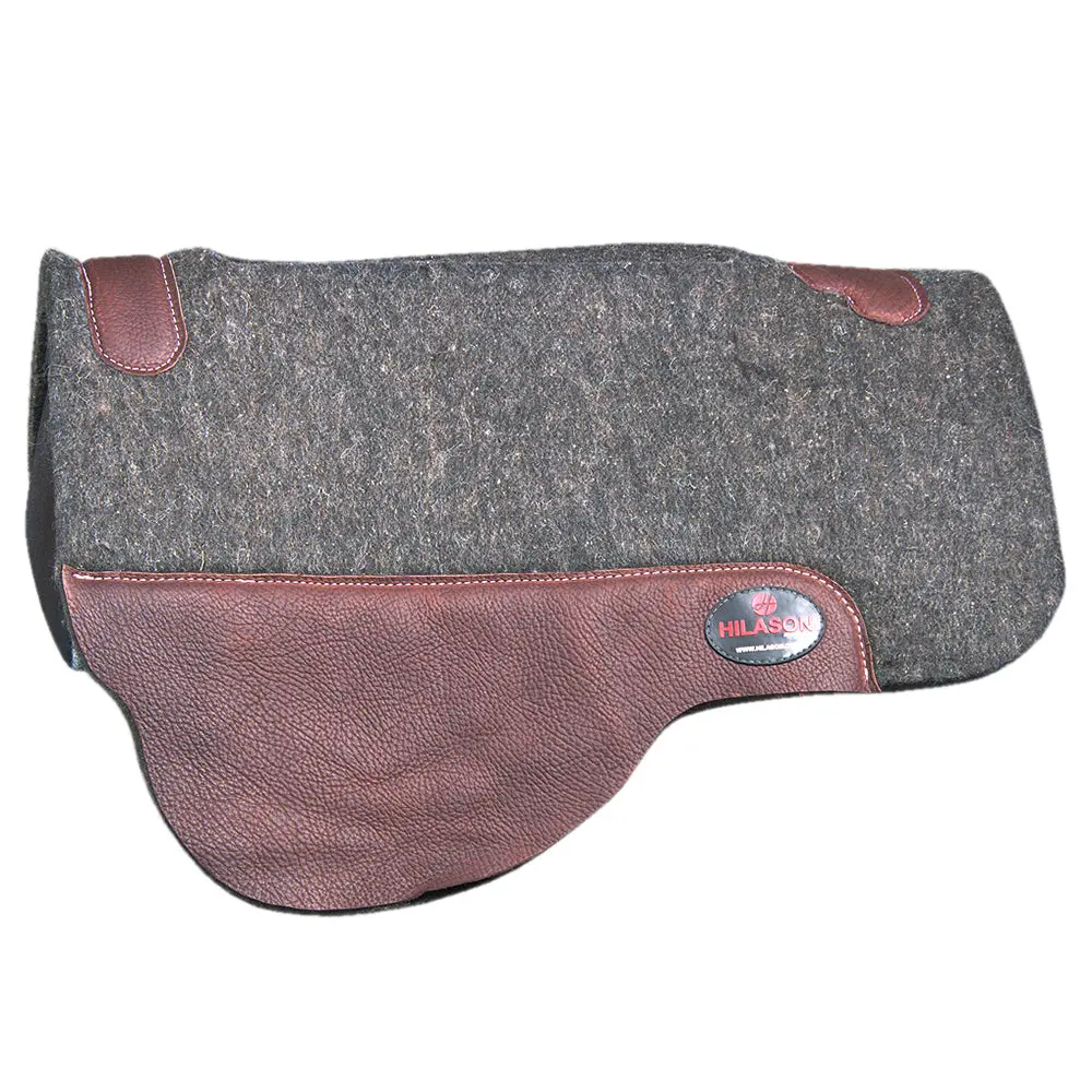 Hilason Western Wool Felt Horse Saddle Pad W/ Distressed Wear Leather Made In Usa | For Horses 1