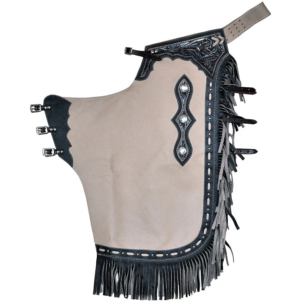 Hilason Western Pro Rodeo Bronc Bull Riding Leather Chinks | Handmade Chaps For Adults Hand Tooled Adult 1