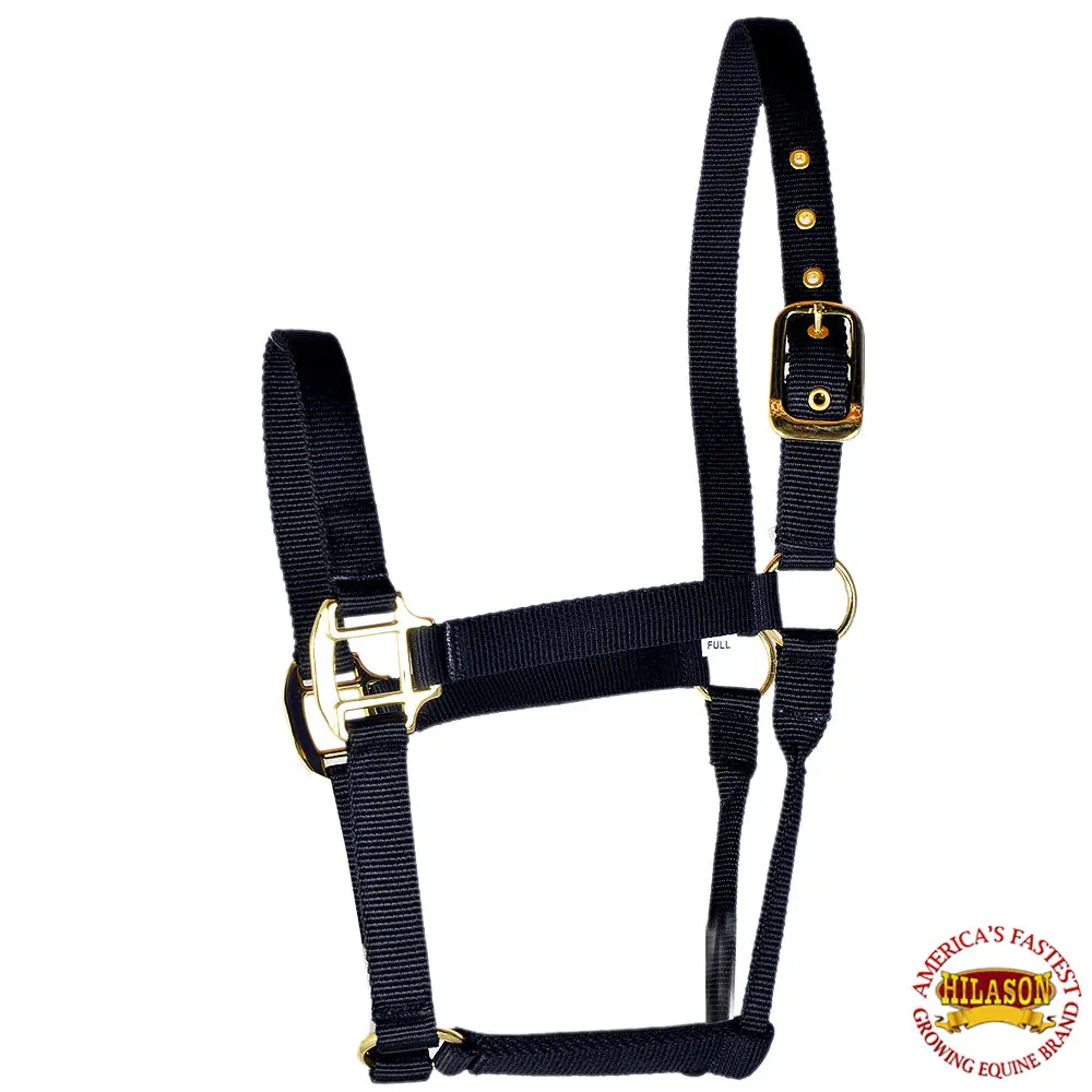 Hilason Premium Nylon Horse Halter Black Rolled Throat Strap 1