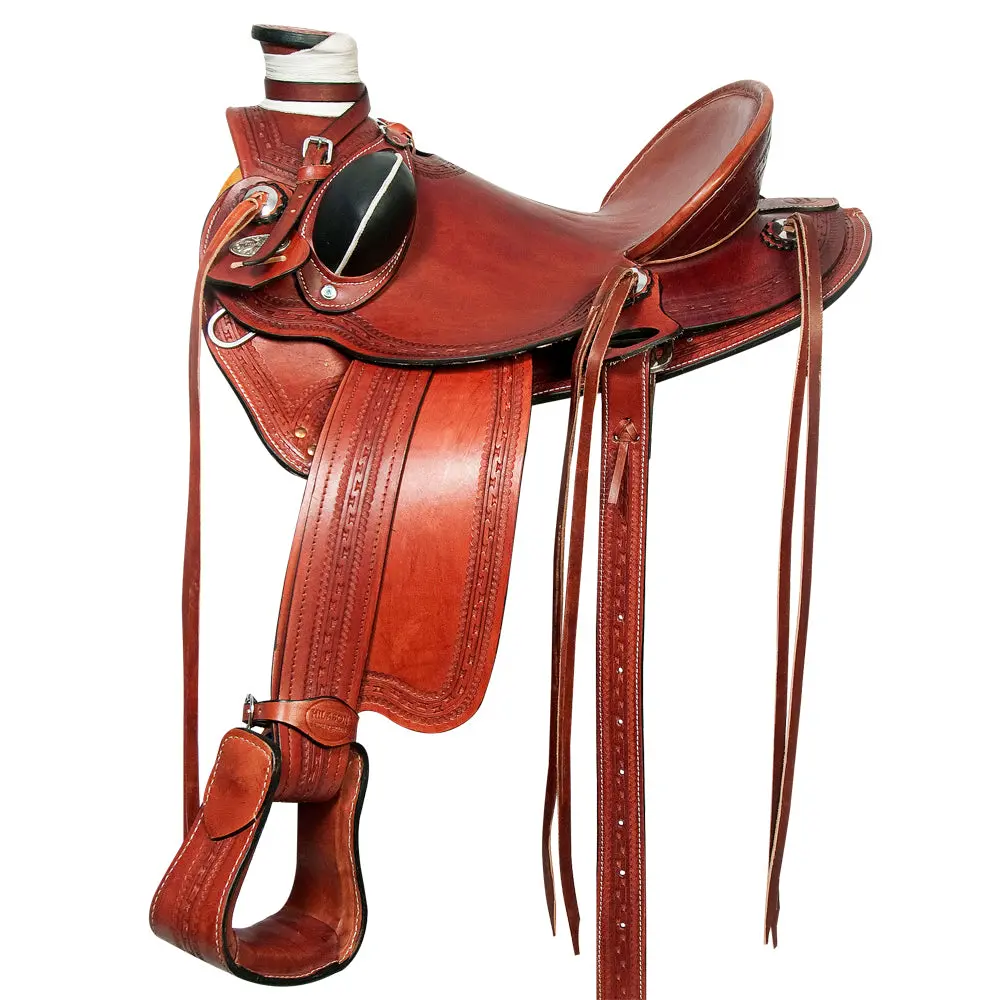 Hilason Western Horse Wade Saddle American Leather Ranch Roping Mahogany | Hand Tooled & For Horses 1