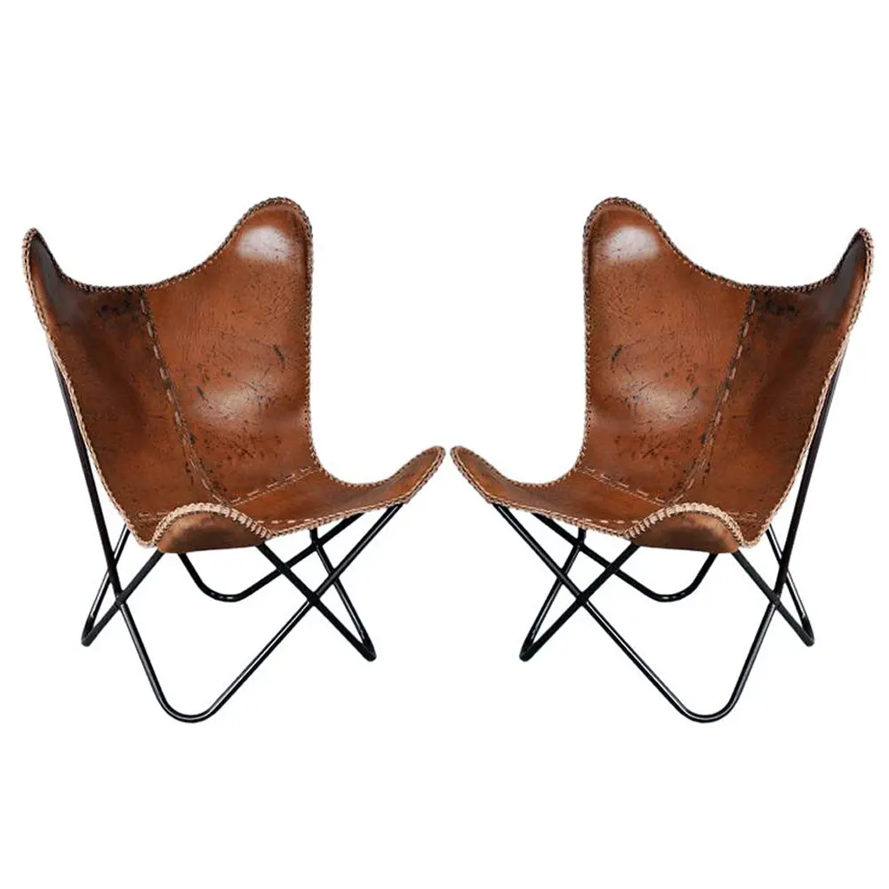 Hilason Genuine Leather Butterfly Chair Folding Lounge Modern Sling Accent Seat | Chair 1