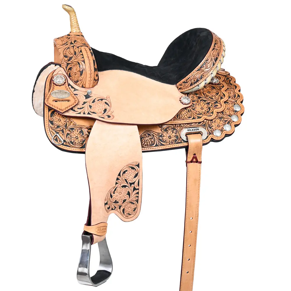 Hilason Western Horse Saddle American Leather Treeless Trail Barrel | For Horses 1
