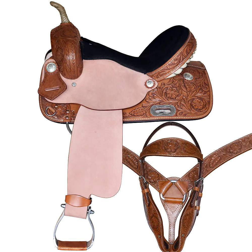 Hilason Western Horse Barrel Racing Saddle Trail American Leather Tack 1