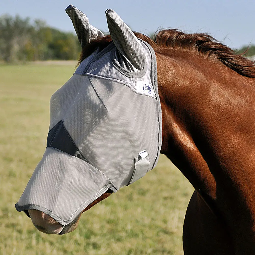 Yearling Large Pony Comfort Cashel Crusader Fly Mask W/ Ears Long Nose Grey 1