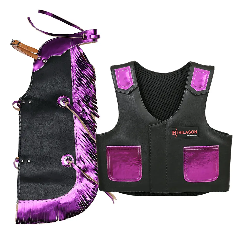 Hilason Junior Youth Bull Riding Pro Rodeo Leather Protective Vest Chaps 1