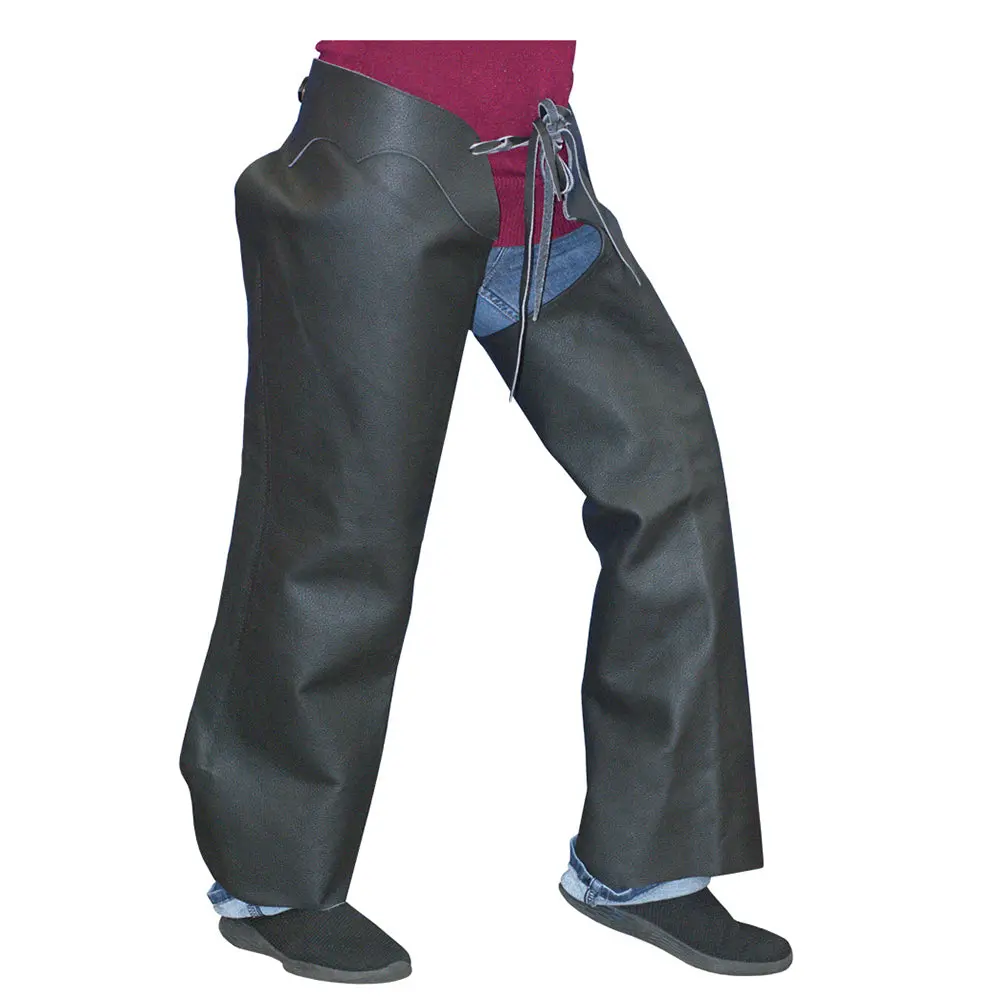 Hilason Pro Rodeo Bull Riding Genuine Leather Chaps Black | For Men And Women Western Unisex 1