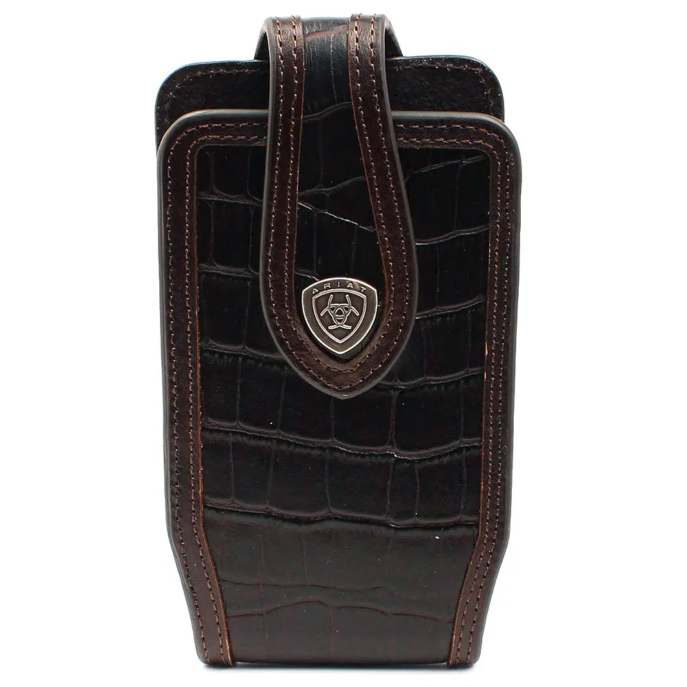 Ariat Cell Phone Case Holder Leather Logo Crocodile Print Concho Brown 1