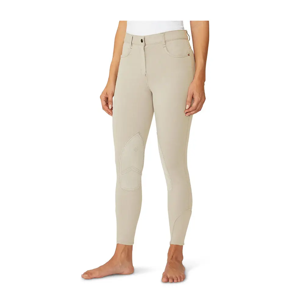 Ovation Ladies' Softflex Knee Patch Breeches Tan Mid-Rise Upf 30 Syn-Tech Suede 1