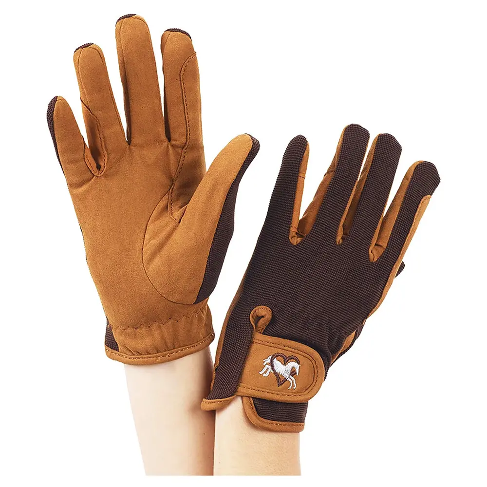 Med (5-5.5) Ovation Hearts & Horses Gloves Childs Lt Brown / Chocolate 1
