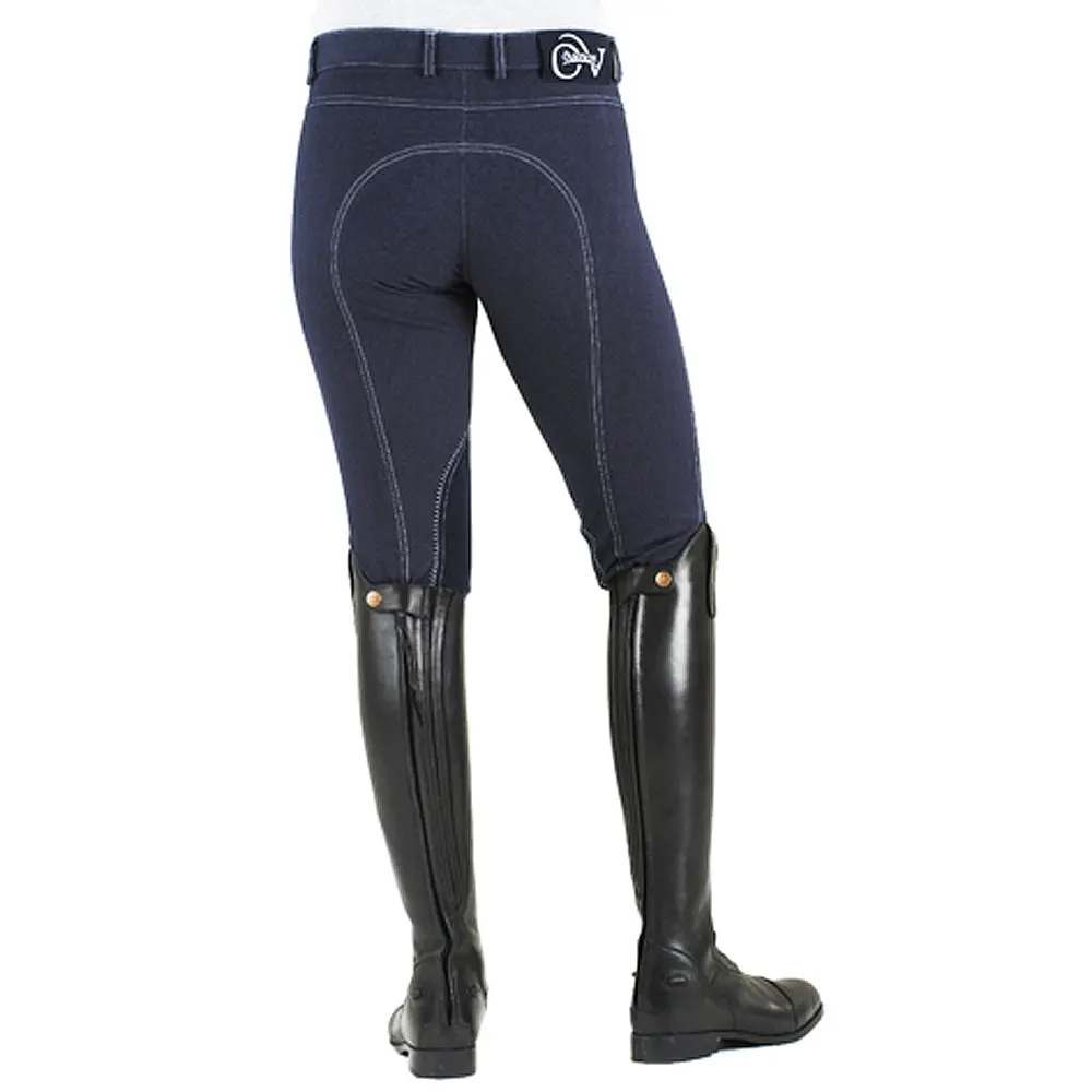 Ovation Euro Melange Knee Patch Breeches Indigo Denim-Knit Contrast Stitching 1