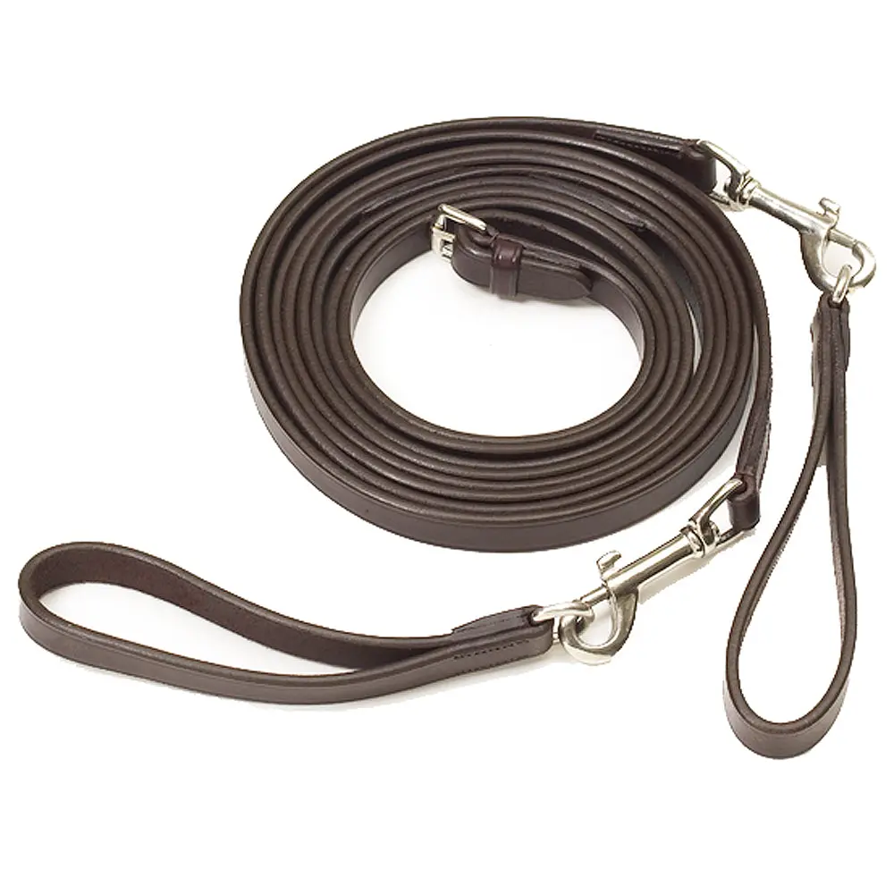 Horse 18Ft Camelot Leather Draw Solid Brass Nickel Plated Snap Ends Reins Brown 1
