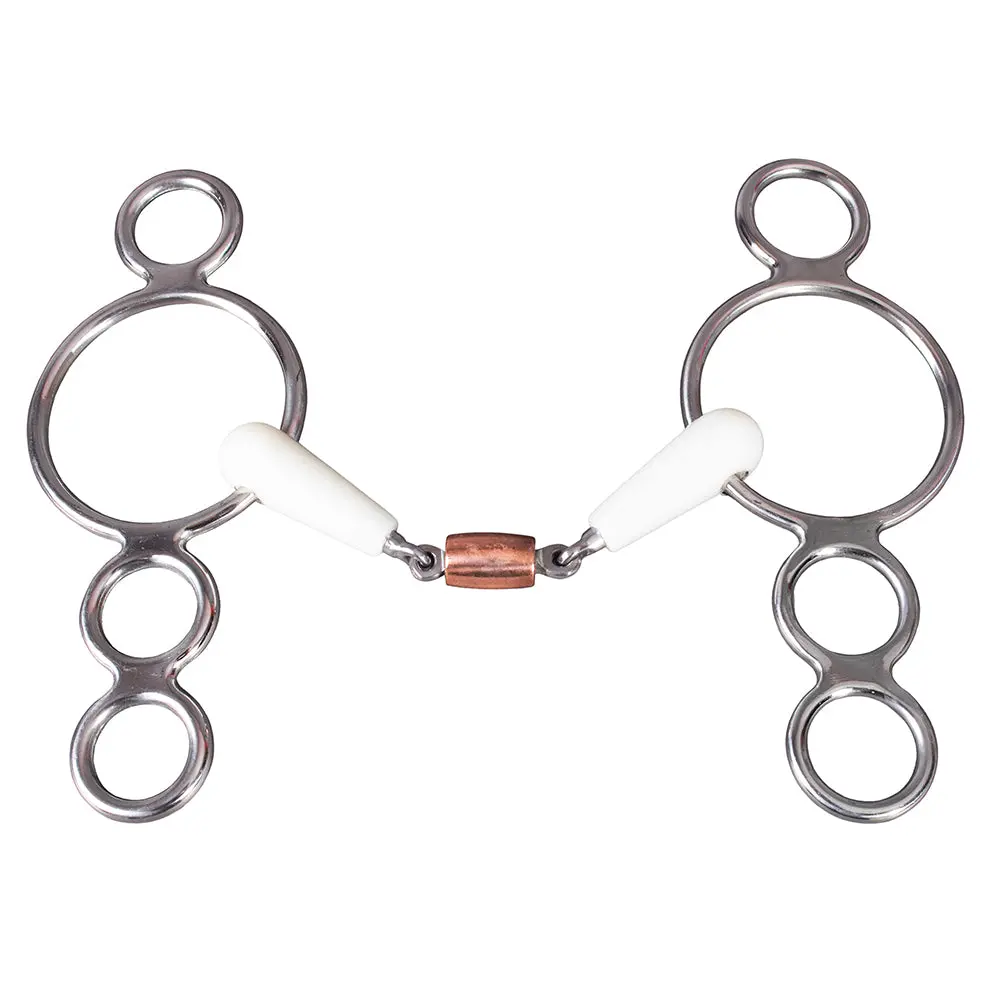 5" Happy Copper Roller Mouth 3-Ring Pessoa Gag Stainless Steel Horse Bit 1