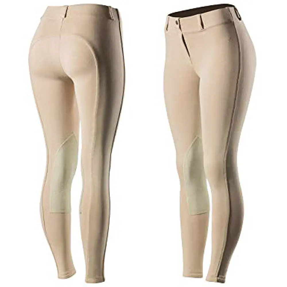 46" Horze Ella Womens Pull On Knee Patch Breeches Soft Slightly Stretchy Tan 1