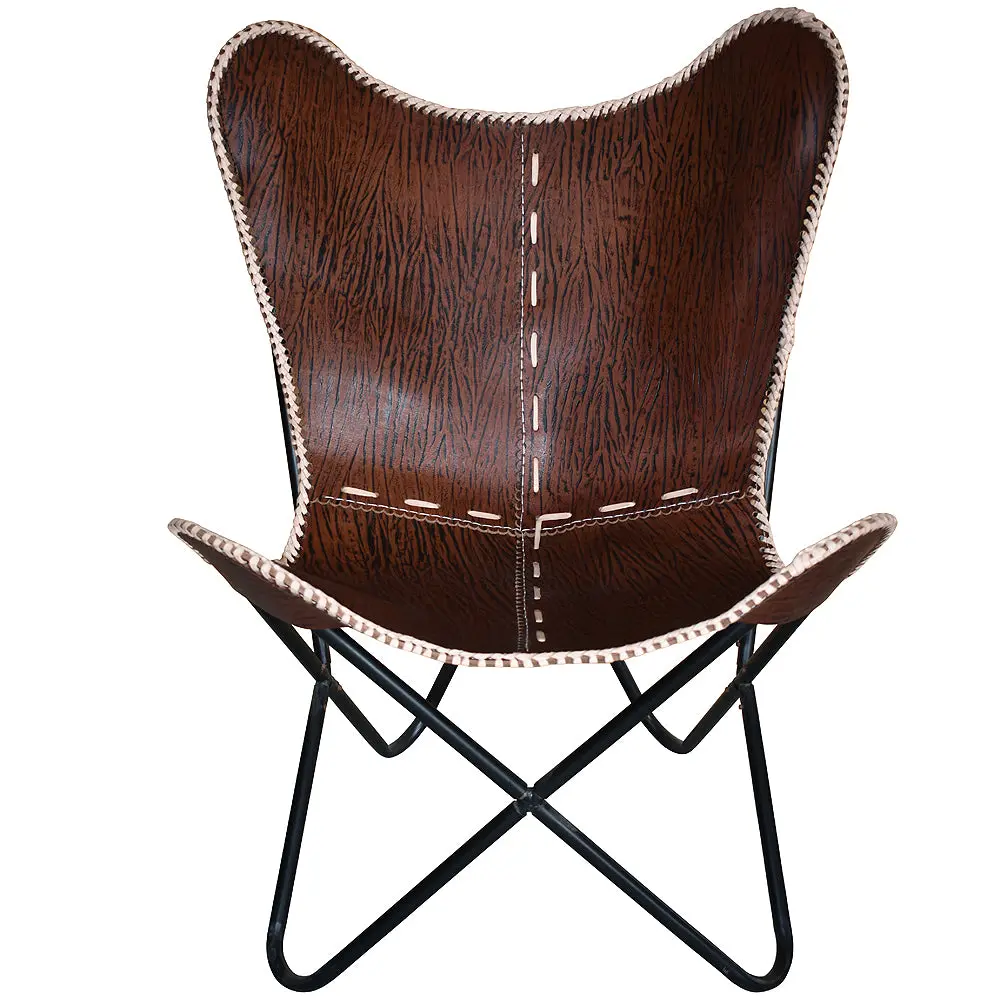 Genuine Leather Butterfly Chair Folding Lounge Modern Sling Accent Seat 1