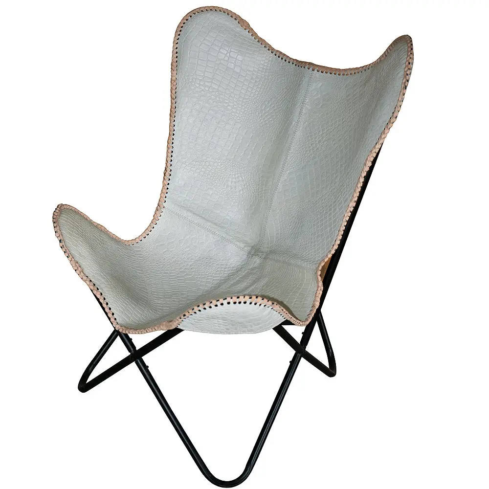 Genuine Leather Butterfly Chair Folding Lounge Modern Sling Accent Seat 1