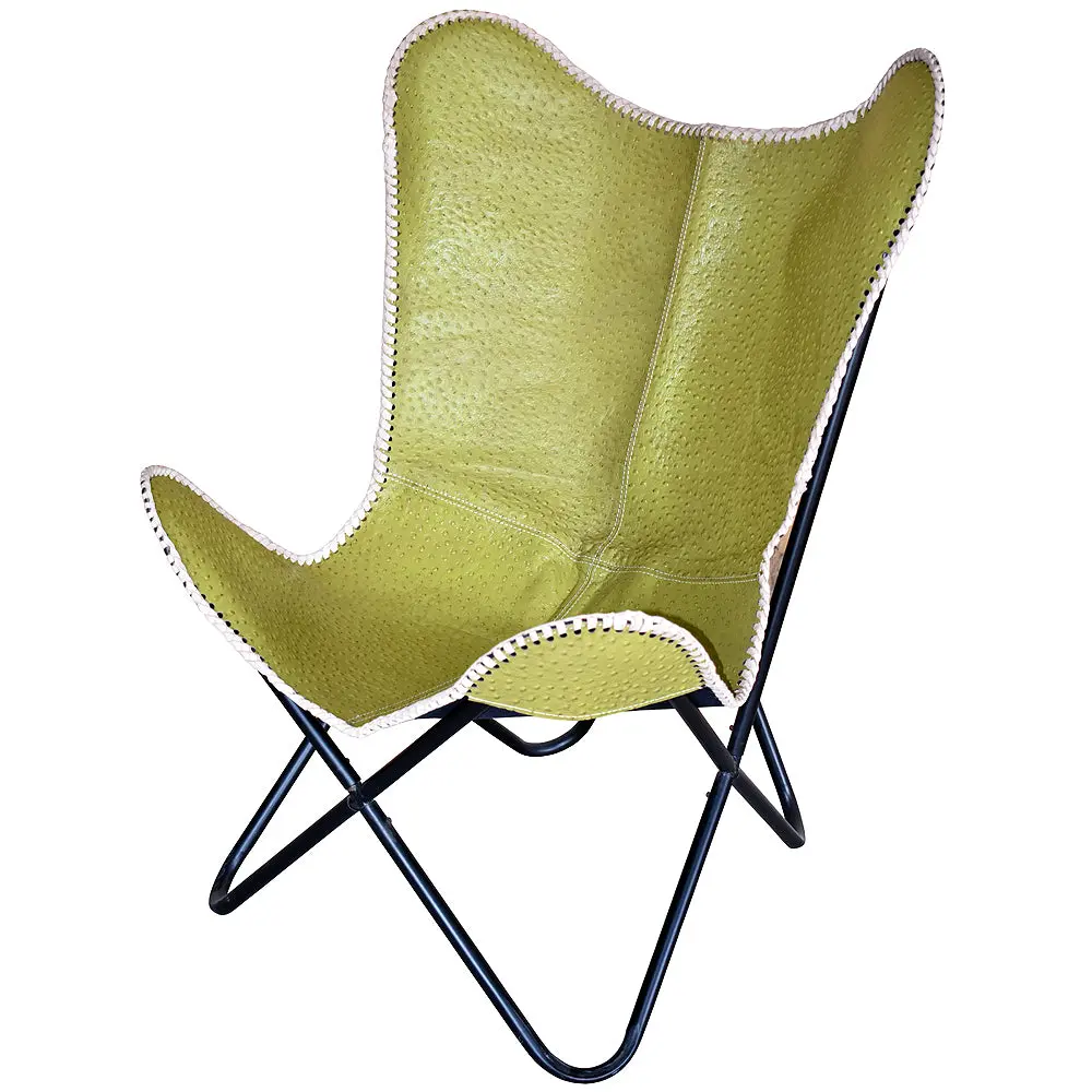 Genuine Leather Butterfly Chair Folding Lounge Modern Sling Accent Seat 1