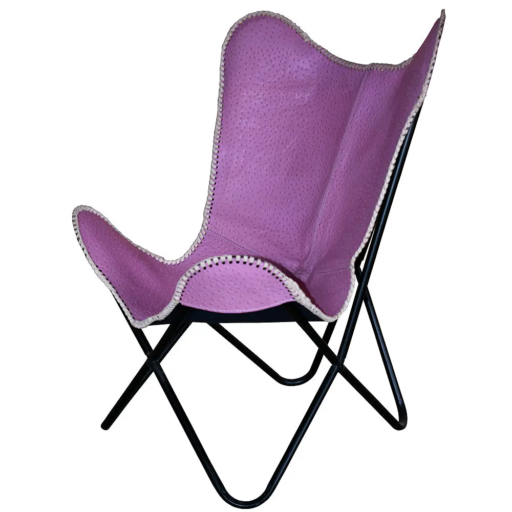 Hilason Genuine Leather Butterfly Chair Folding Lounge Modern Sling Accent Seat 1