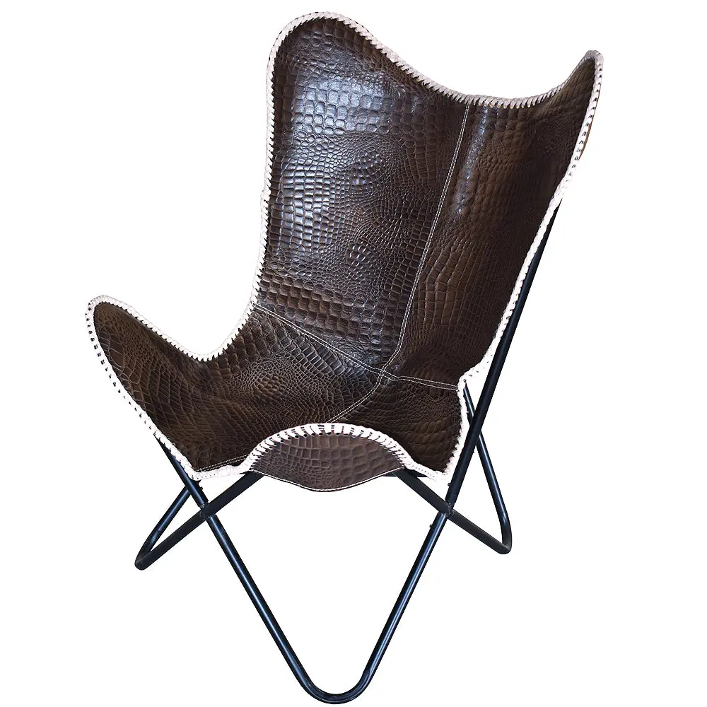 Genuine Leather Butterfly Chair Folding Lounge Modern Sling Accent Seat 1