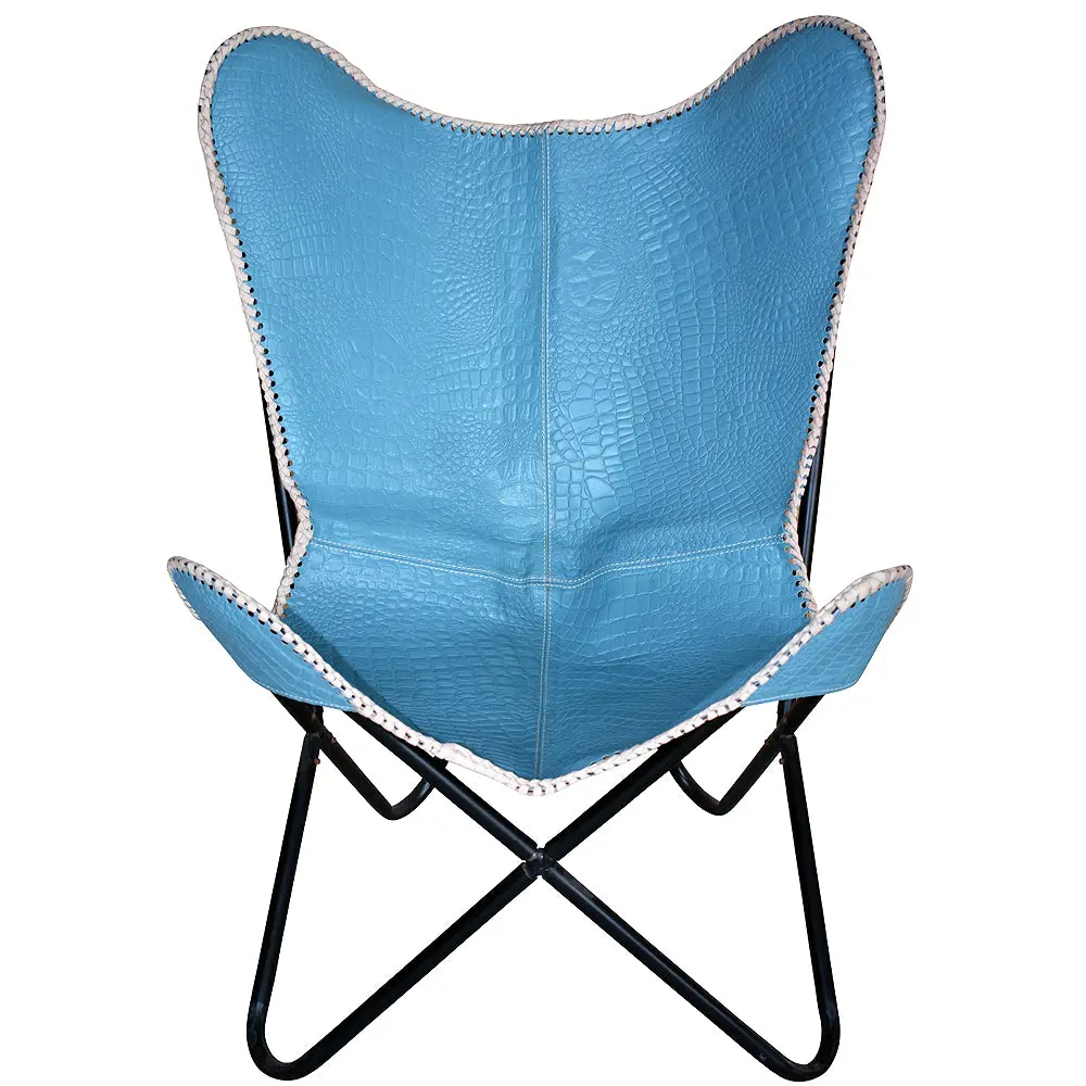 Genuine Leather Butterfly Chair Folding Lounge Modern Sling Accent Seat 1