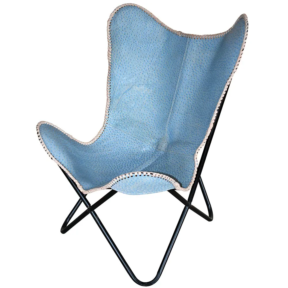 Genuine Leather Butterfly Chair Folding Lounge Modern Sling Accent Seat 1