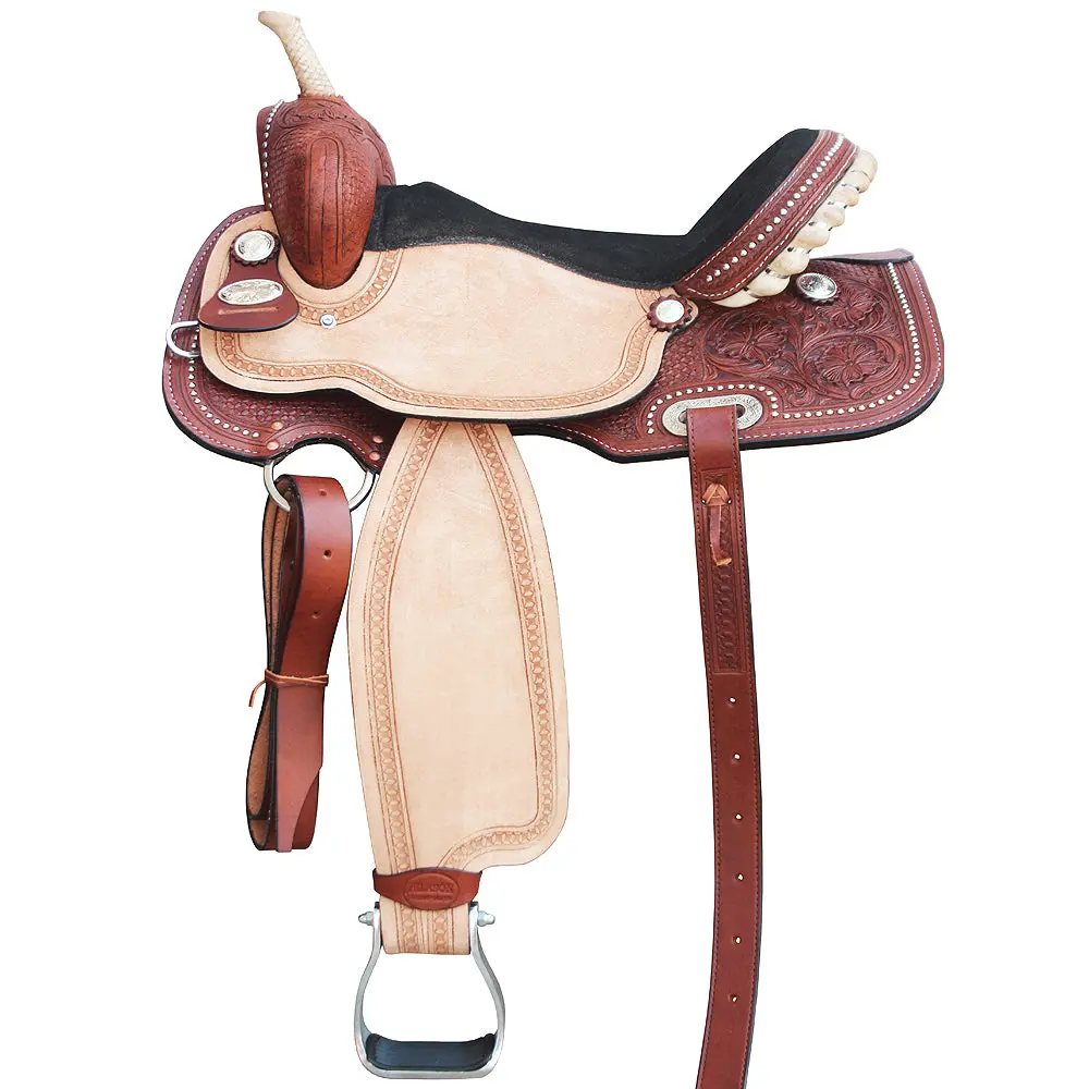 Hilason Western Horse Saddle Leather Barrel Racing Trail Pleasure | Treeless For Horses 1