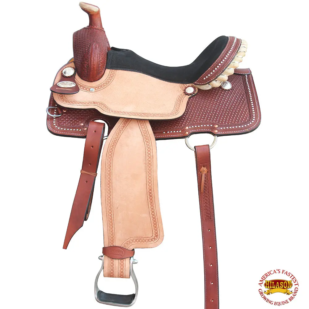 Hilason Western Horse Saddle Leather Ranch Roping Cowboy Trail | Treeless For Horses 1