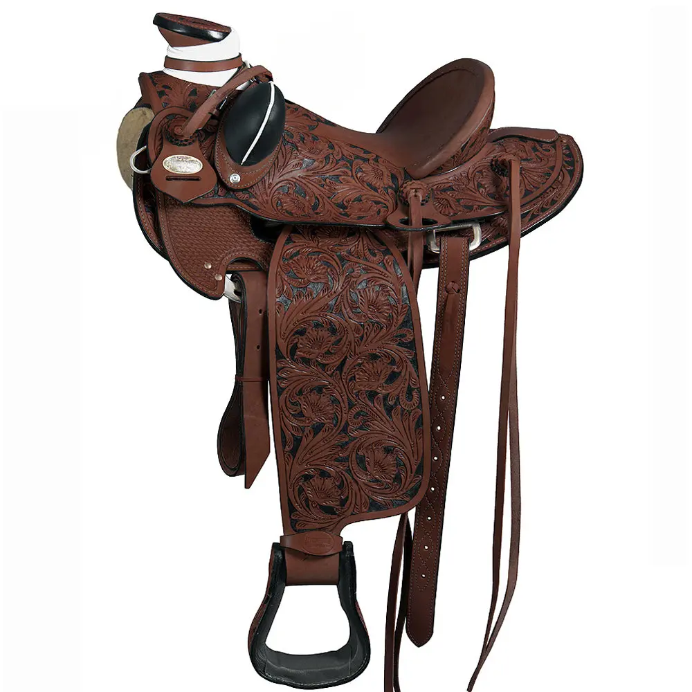 Hilason Western Horse Wade Saddle Leather Ranch Roping Dark Brown | Hand Tooled & For Horses 1