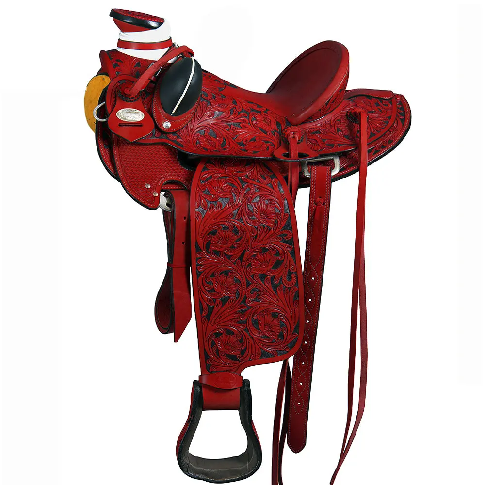 Hilason Western Horse Wade Saddle American Leather Ranch Roping Mahogany | Hand Tooled & For Horses 1