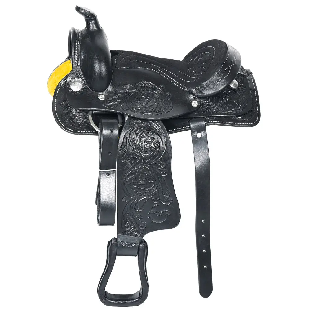 Comfytack Black Western Kids Youth Children Miniature Pony Saddle Leather Trail Tack | Hand Tooled Saddle | Western Saddle | Saddle For Horses | Horse Tack Set 1