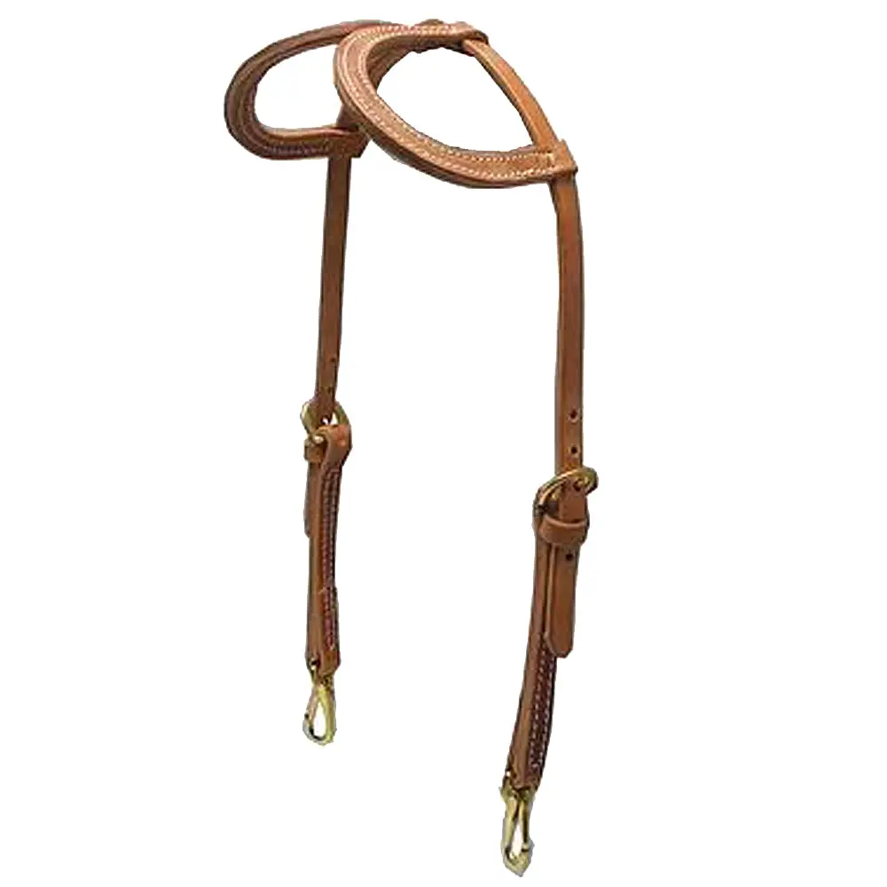 Hilason Horse Leather Headstall Snap Cheeks Two Ear Tan 1