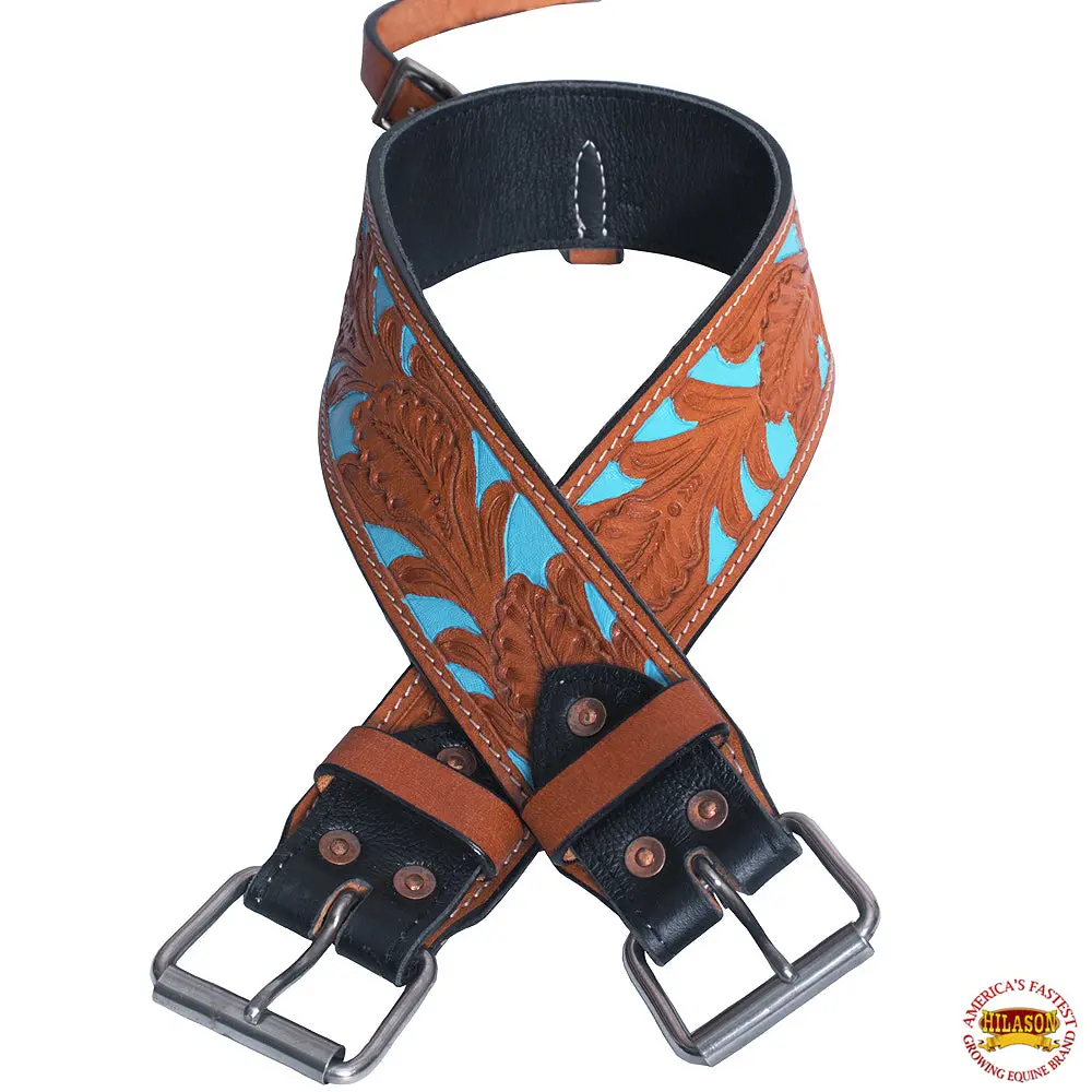 Hilason Western Leather Tooled Back Rear Cinch Flank Girth | Horse Saddle Cinch| For 1