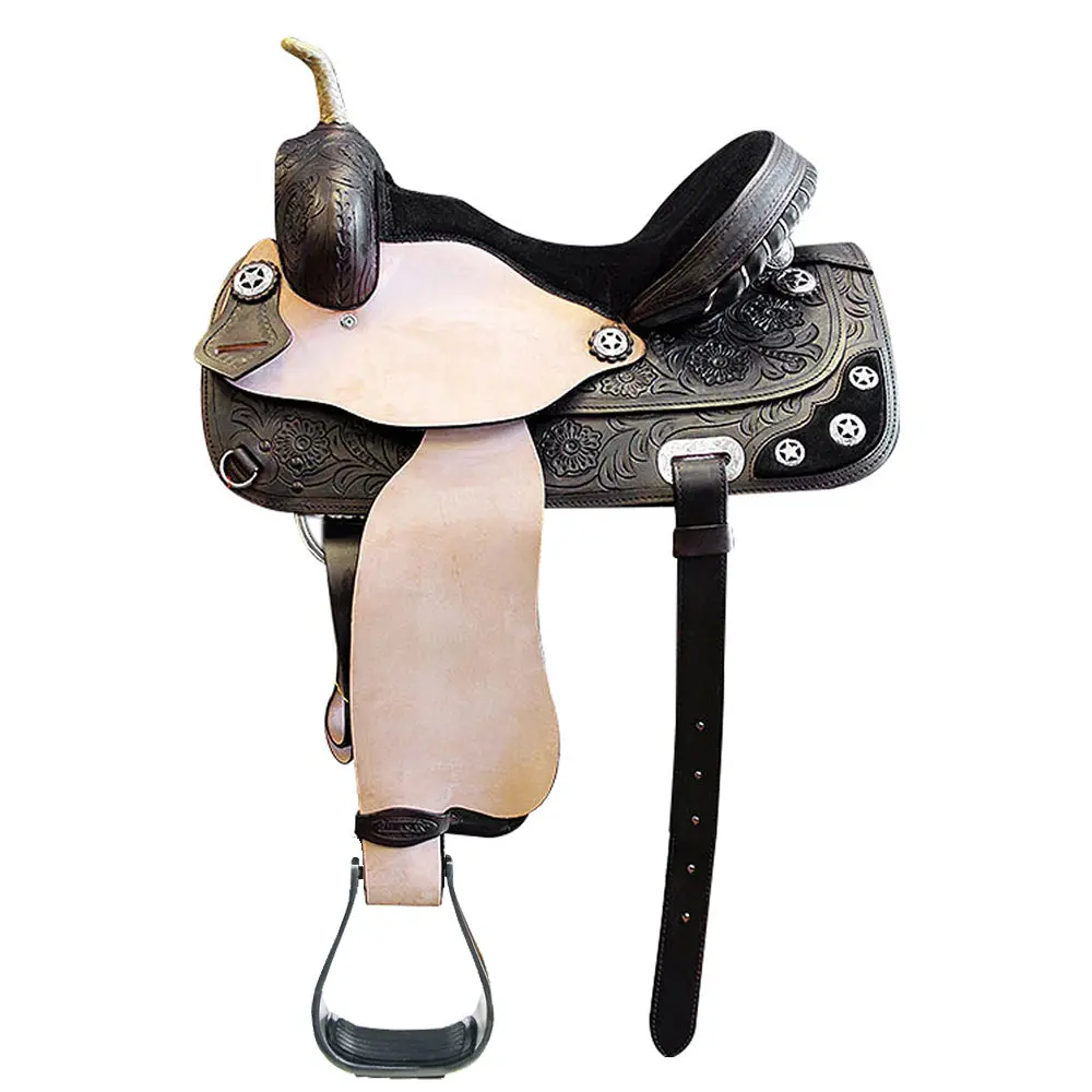 Hilason Western Horse Treeless Trail Barrel American Leather Saddle | For Horses 1