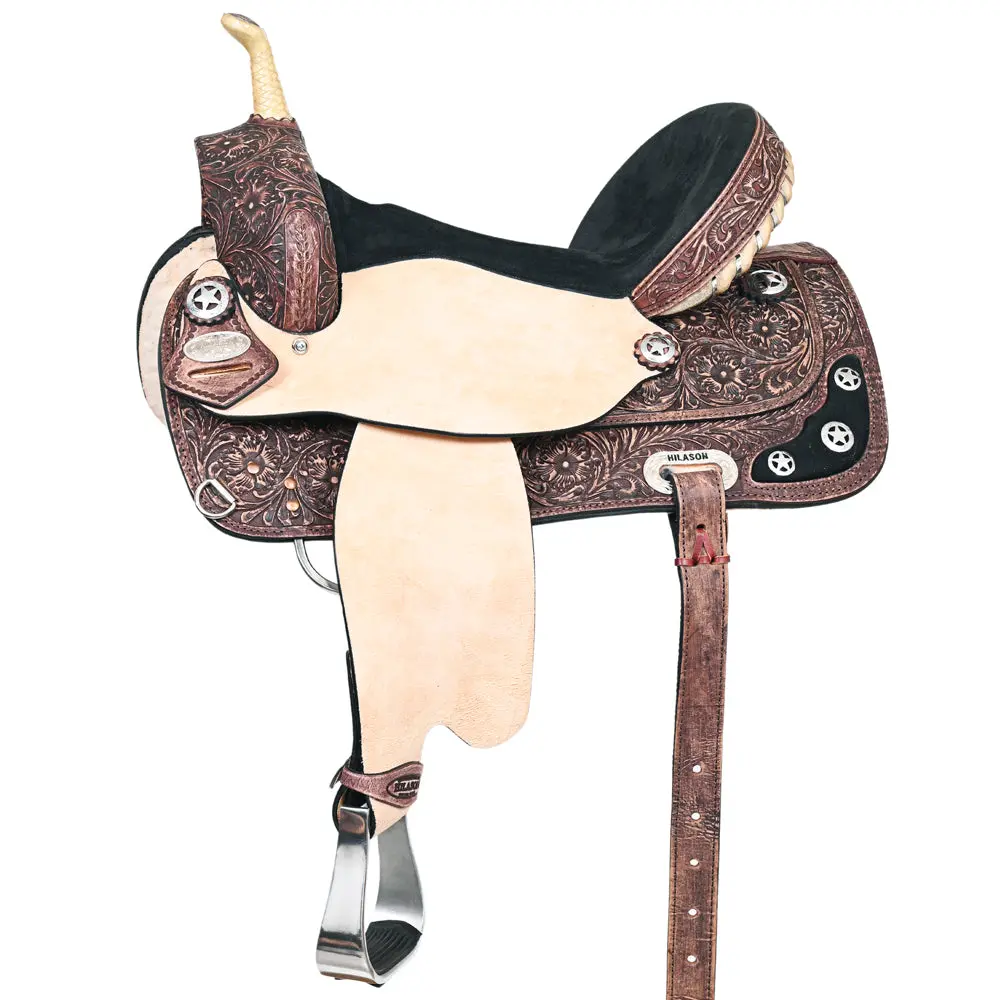 Hilason Western Horse Treeless Trail Barrel American Leather Saddle | For Horses 1