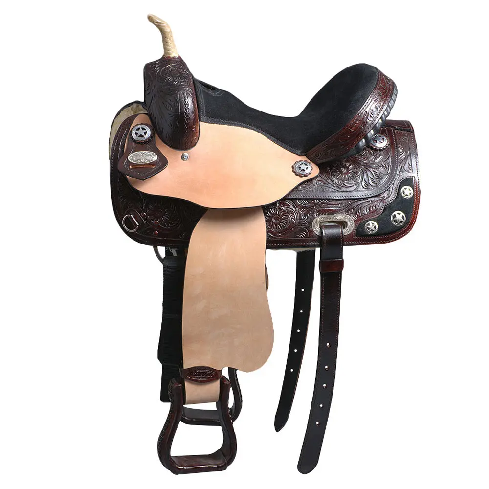 Hilason Western Horse Saddle American Leather Treeless Trail Barrel | For Horses 1
