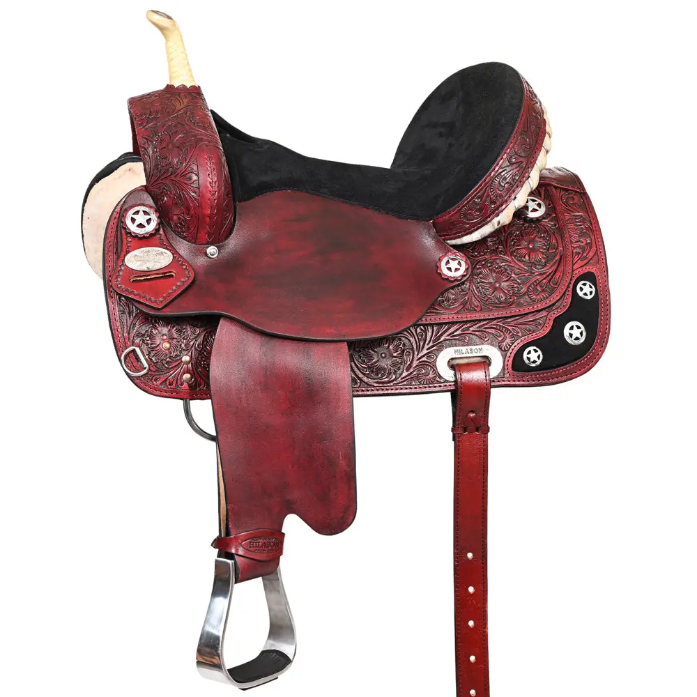 Hilason Western Horse Saddle American Leather Treeless Trail Barrel | For Horses 1