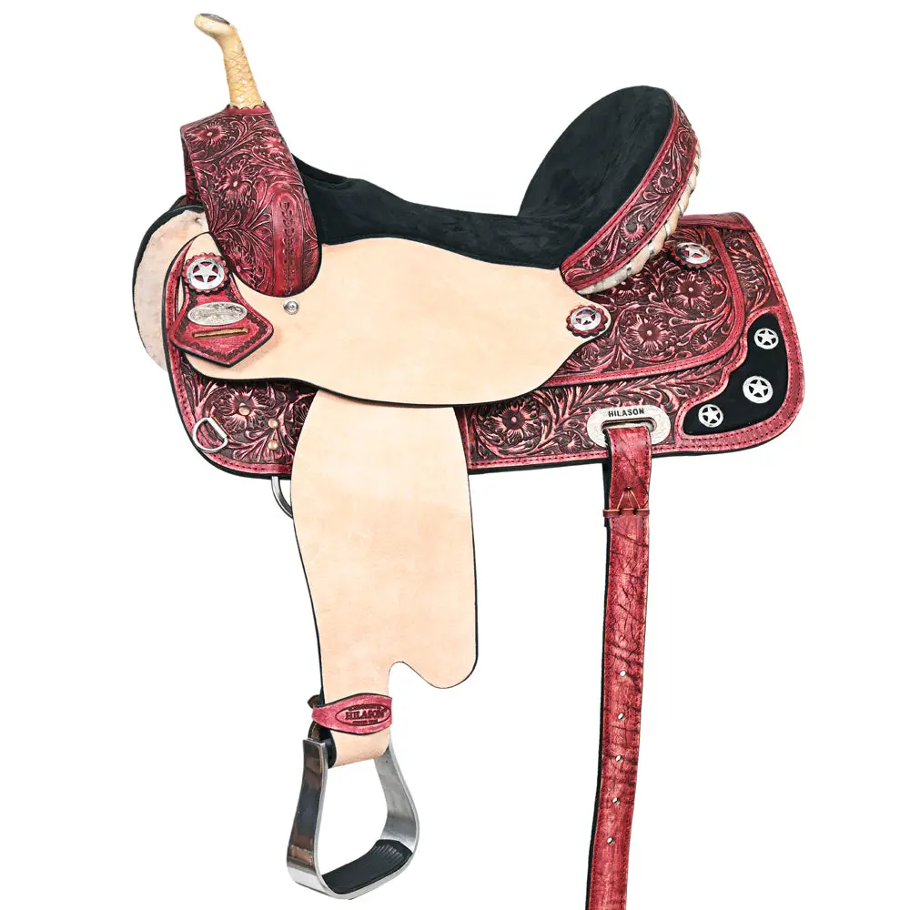 Hilason Western Horse Saddle American Leather Treeless Trail Barrel | For Horses 1