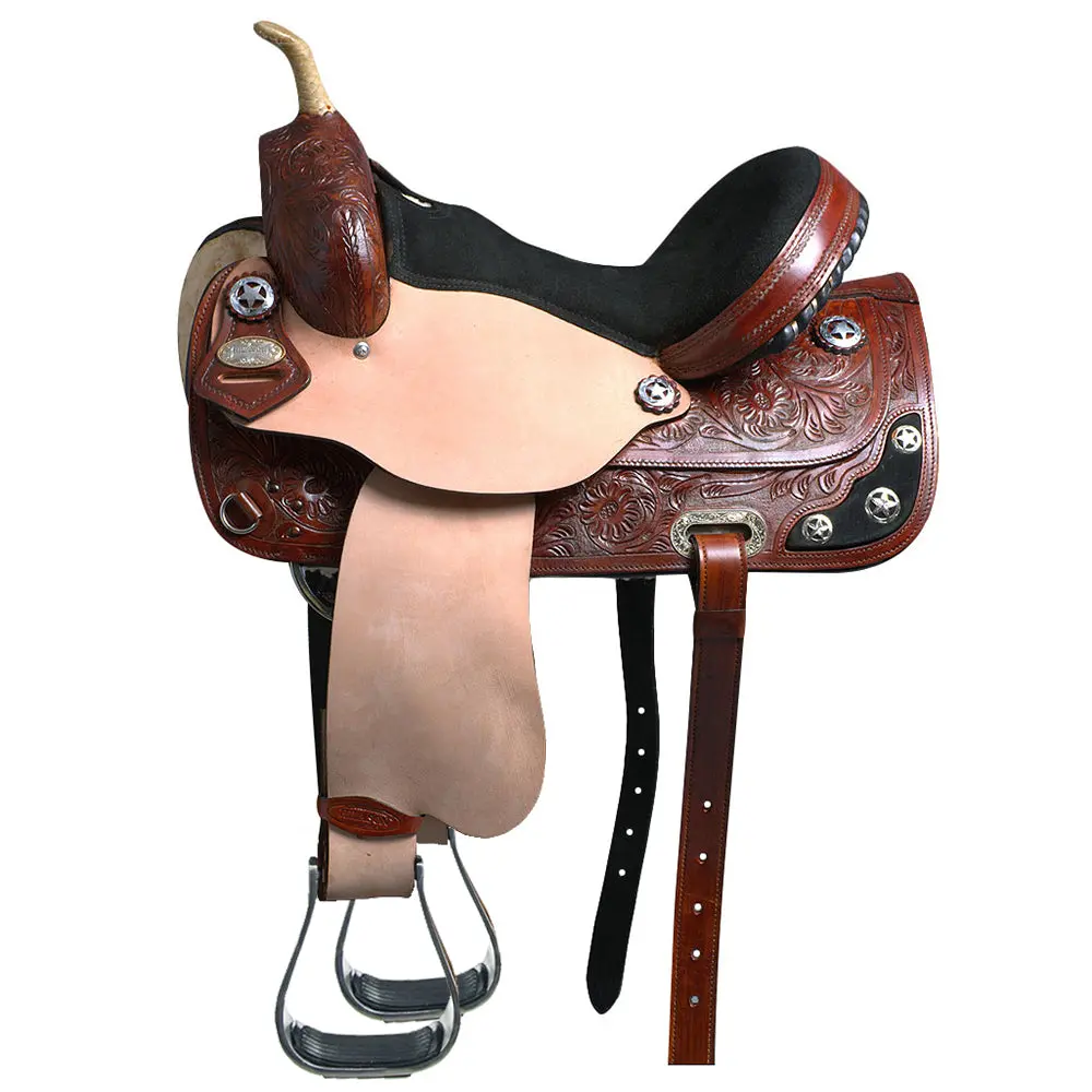 Hilason Western Horse Treeless Trail Barrel American Leather Saddle | For Horses 1