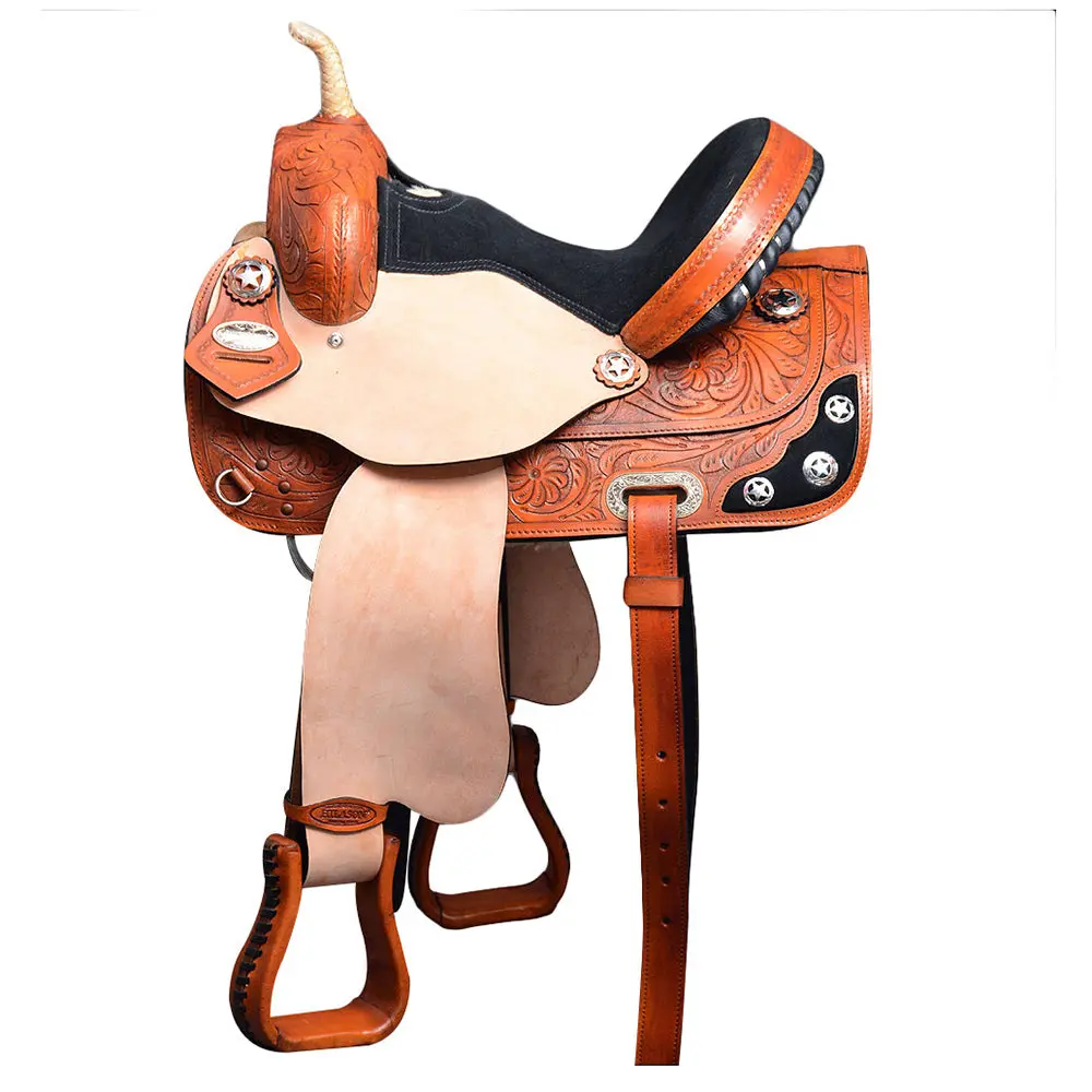 Hilason Western Horse Saddle American Leather Treeless Trail Barrel | For Horses 1