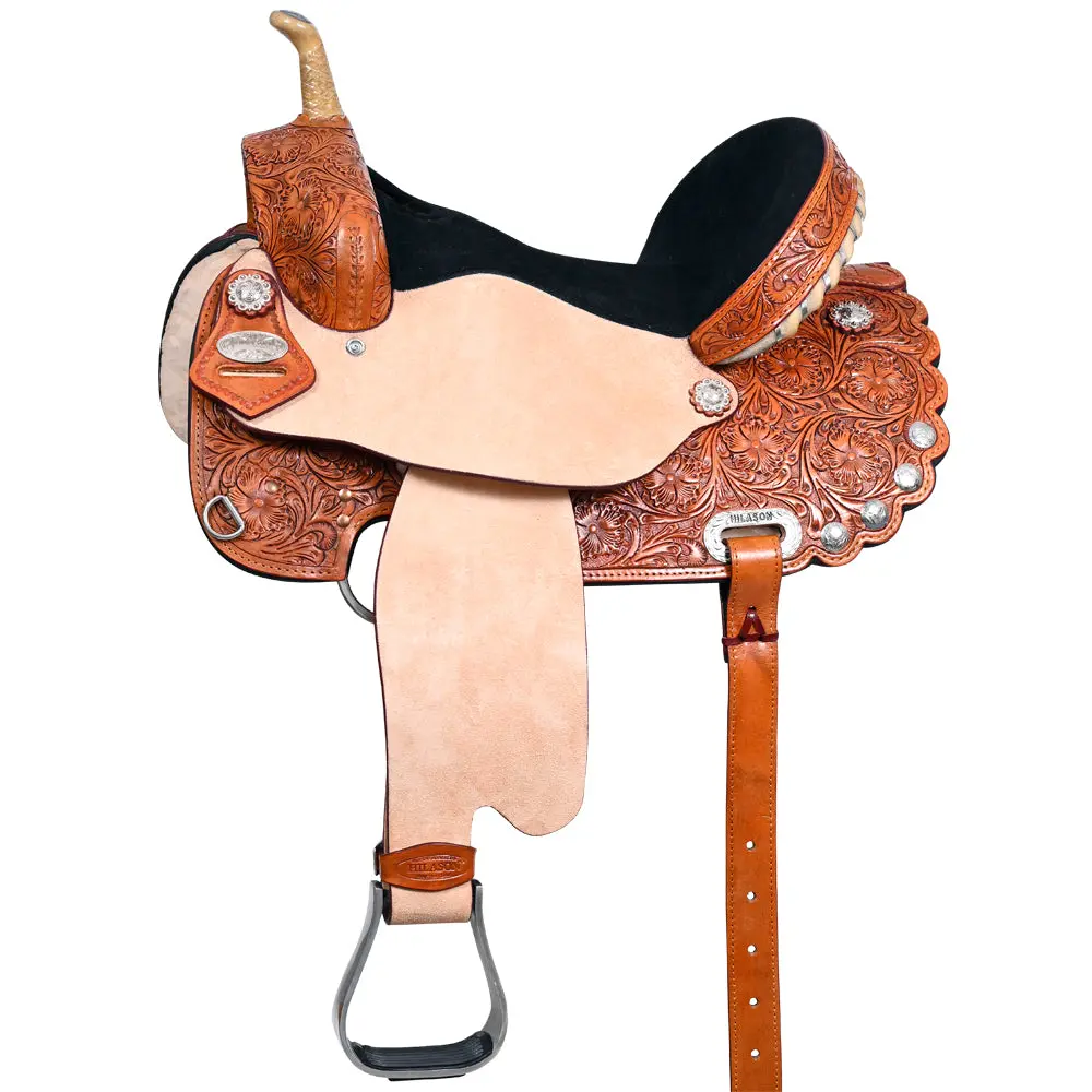 Hilason Western Horse Saddle American Leather Treeless Trail Barrel | For Horses 1