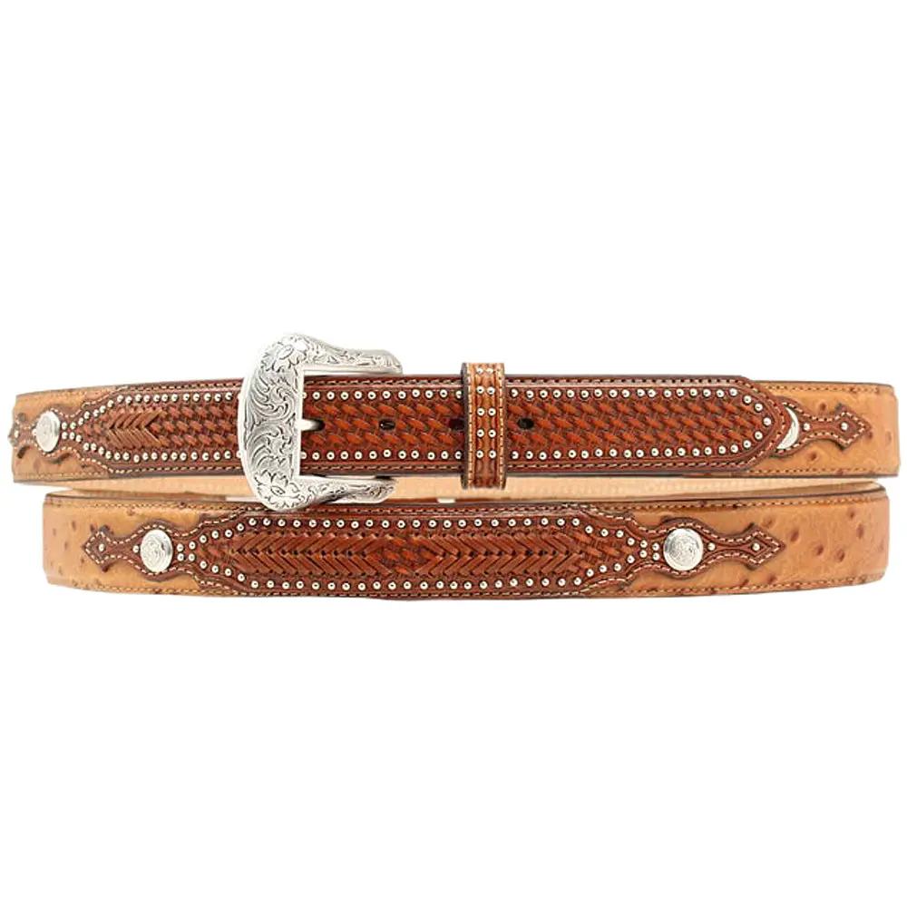 Nocona Ostrich Print Weave Belt Leather Mens Tan 2