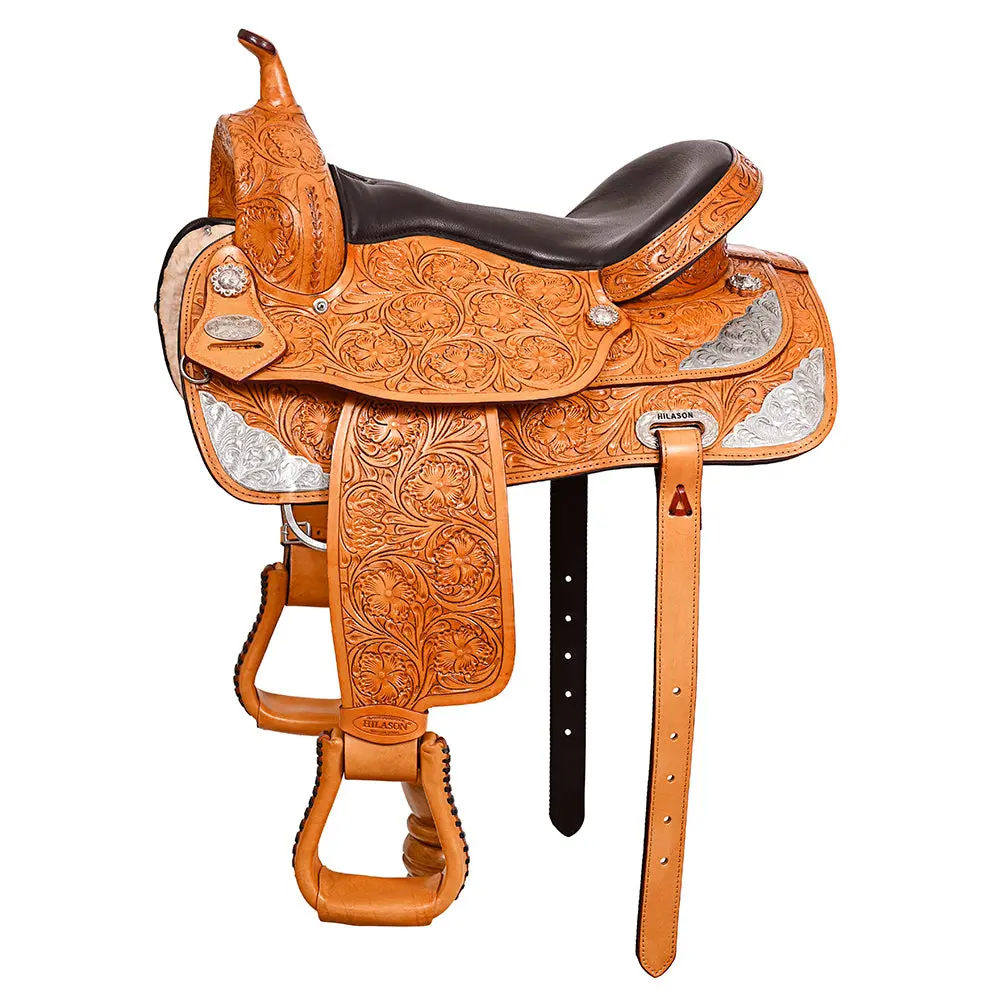 Hilason Western Horse Saddle American Leather Flex Tree Trail & Pleasure Oiled Tan | For Horses 1
