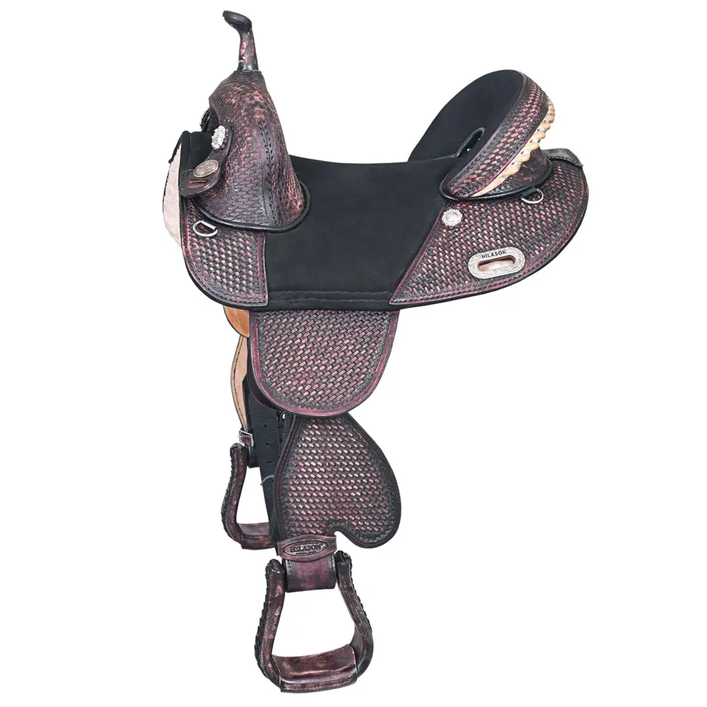 Hilason Western Horse Trail Barrel Racing American Leather Saddle | Treeless For Horses 1